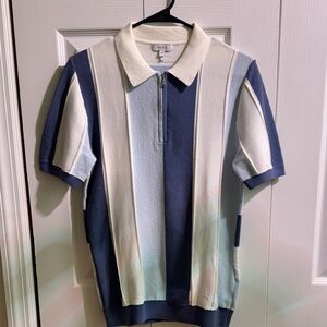 Reiss Blue and Cream Striped Polo Shirt